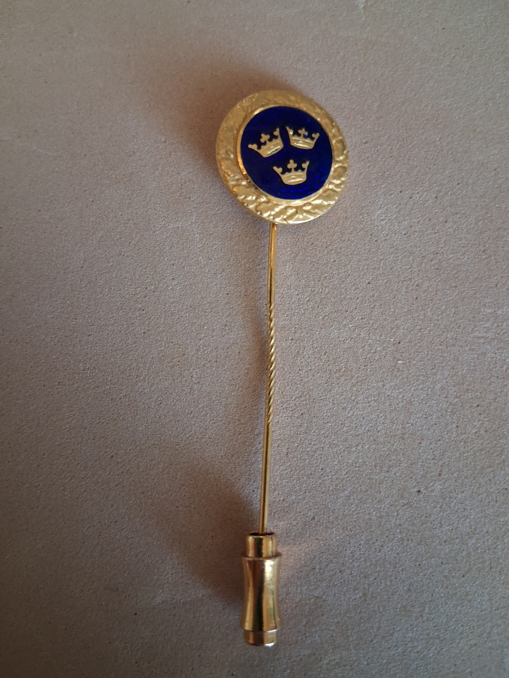 Vintage Swedish 3 Crowns Blue Enamel Sporrong & Co. Stick Pin